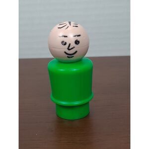 Vintgage Fisher Price Little People Plastic Green Bald DAD Man Black‎ Hair